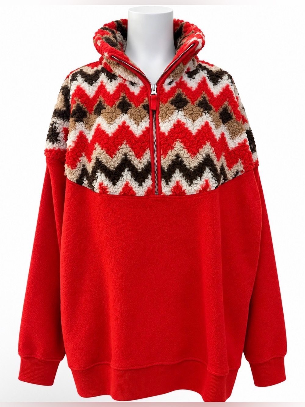 aerie Red Chevron Sherpa Half-Zip Pullover NWT!!